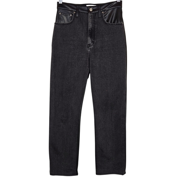 Abercrombie & Fitch Faux Leather Ankle Straight Ultra High Rise Jean Black 27 4 - Picture 2 of 16